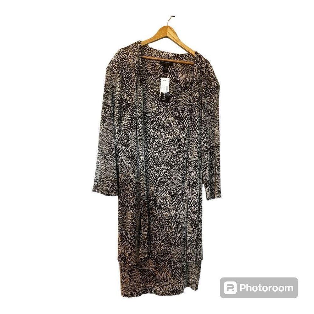 Connected Apparel Women’s 30W Open Front Cardigan Black Cream Animal Print NWT